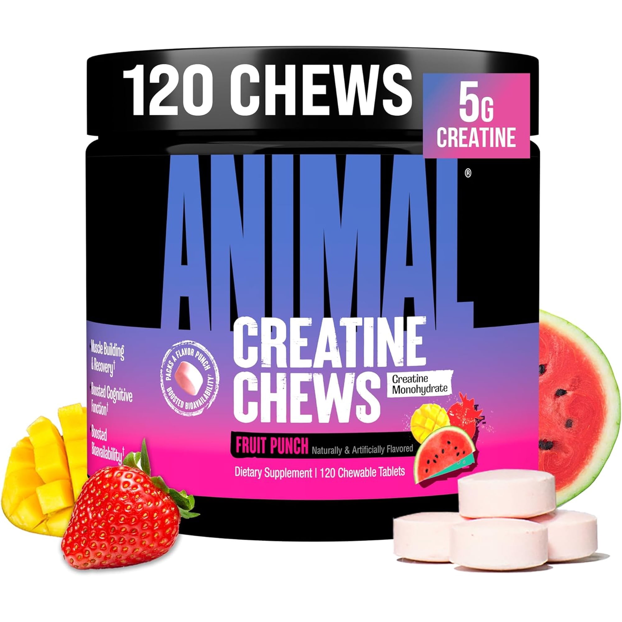 Animal Creatine Performance Chews - Fruit Punch - 120 Chewable Tablets