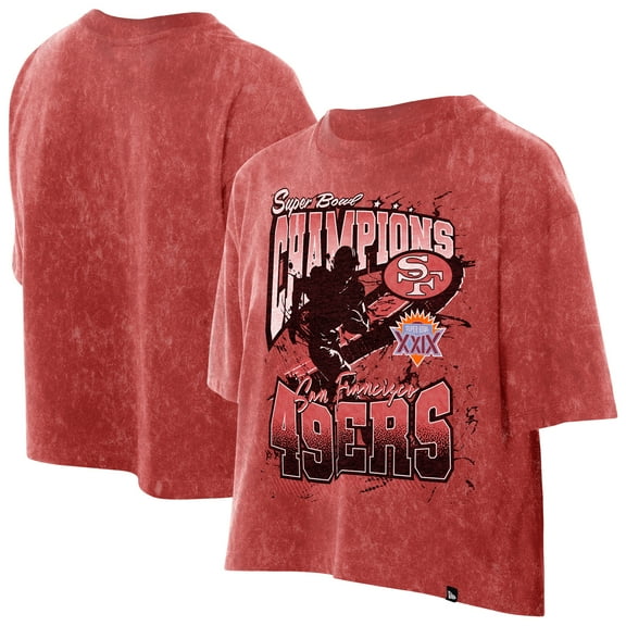 Women's New Era Scarlet San Francisco 49ers Cropped Boxy Sport Classics Mineral Wash T-Shirt