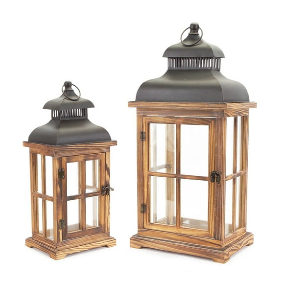 Lantern (Set Of 2) 15.5"-23"H Wood, Metal
