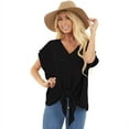 thumbnail image 2 of Anbech Women V Neck Pocket Shirts Bowknot Casual Loose Summer Short Sleeves Tshirt Tops, 2 of 7