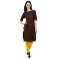 thumbnail image 6 of Phagun Indian Womens Solid Brown Kurti Cotton Tunic Regular Straight Kurta - 22, 6 of 7