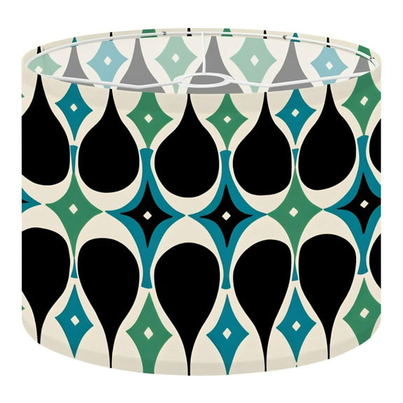 Linen Drum Lampshades Atomic Starburst Mid century Modern Green Black Blue Tear Shapes 13"x13"x10" Light Shade for Table Lamps Drum Lamp Shades Lampshade Replacement Assembly Required
