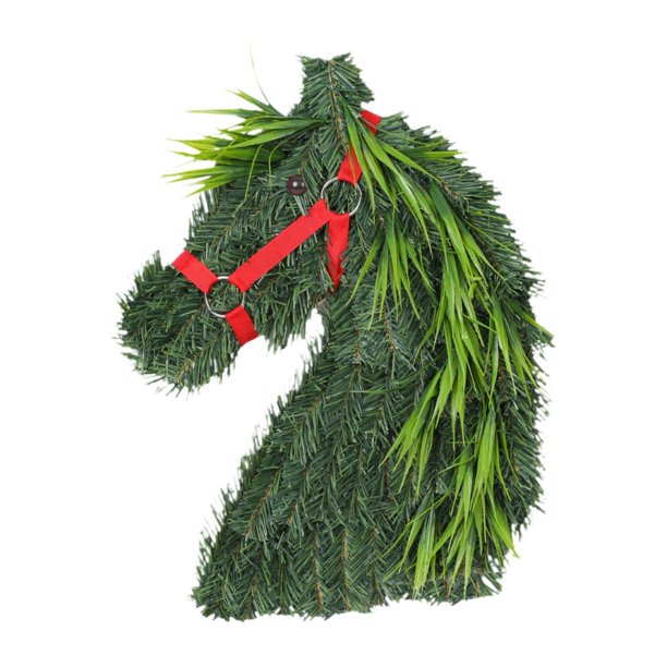 Corona navideña con cabeza caballo, corona artificial, guirnalda navideña rústica, decoración con cabeza caballo para festivales y fiestas.