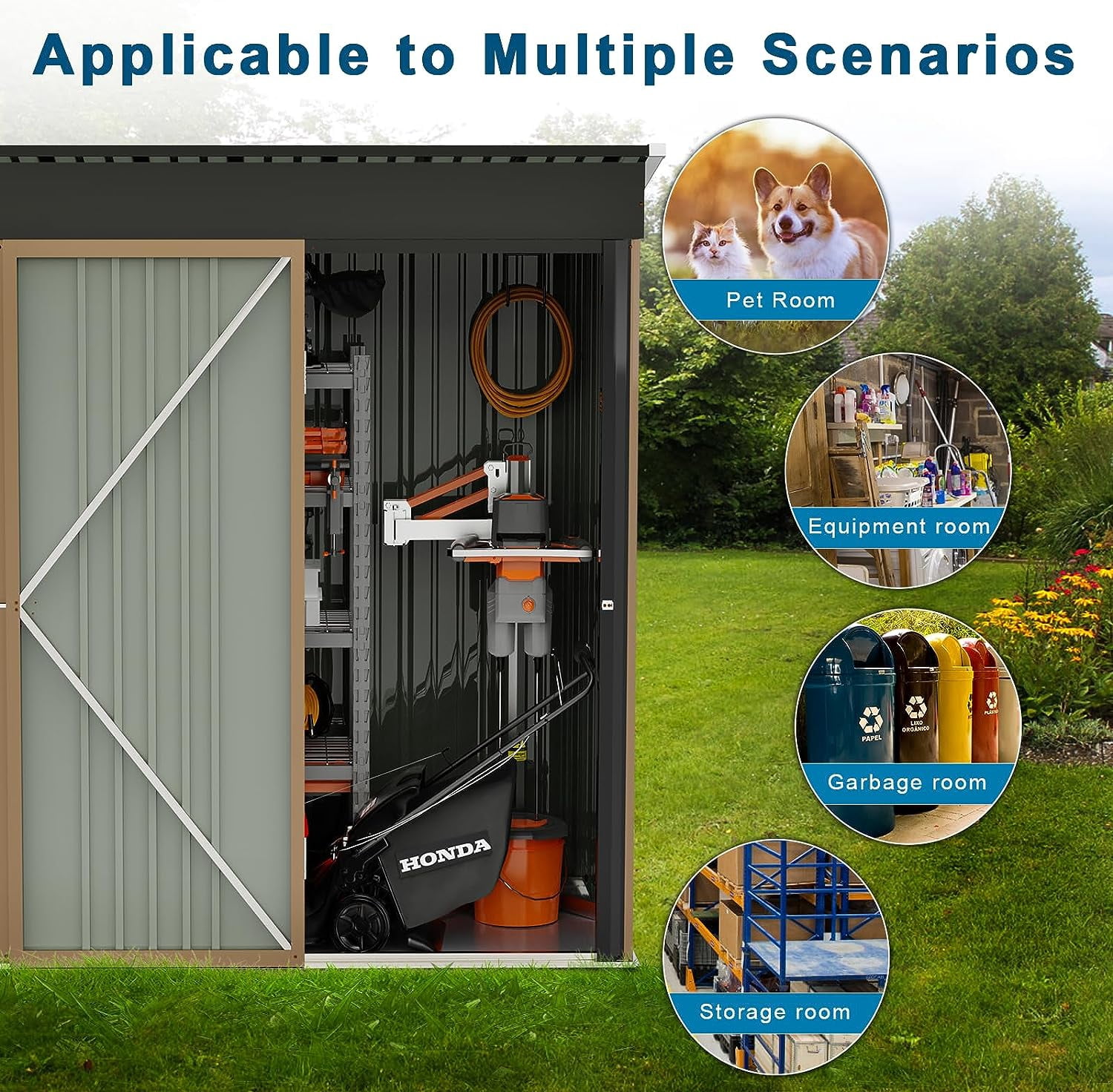 PUKAMI Outdoor Storage Shed with Floor, 5x3 FT Utility Tool Shed Storage House with Lockable Door, Steel Anti-Corrosion Garden Shed Outdoor Metal Shed for Garden Backyard Patio Lawn