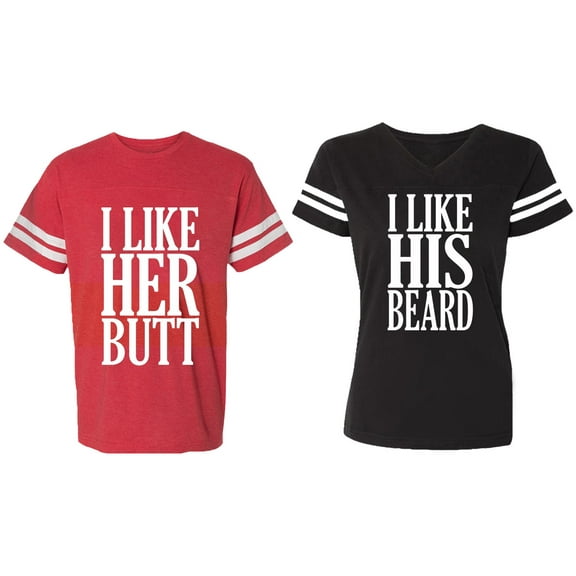 I Like Her But His Beared Matching Couple Cotton Jerseys (Men Red / Women Black) (Men S / Women S)