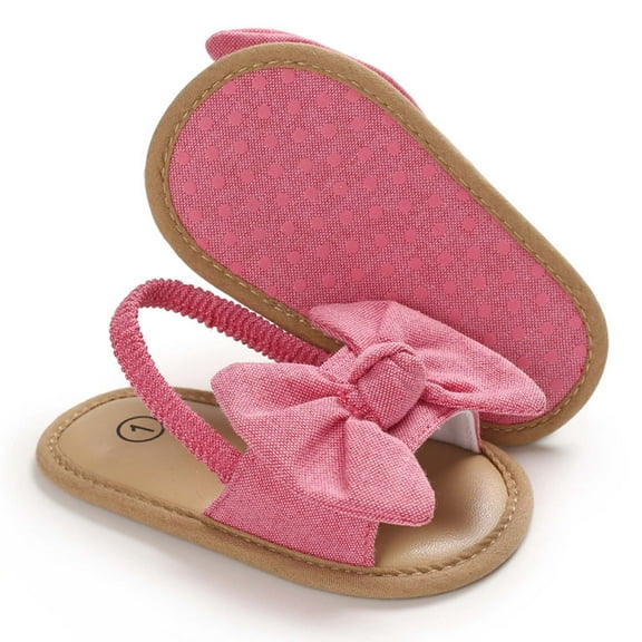 WMTBSRSW Infant Baby Girls Summer Sandals 0-12M Summer Flatform Slipper Shoes Non-Slip Beach Sandals Soft Sole Newborn Toddler First Walker Dress Shoes with Big Bow
