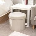 thumbnail image 4 of PINPLUS Pouf Blanc de 15 Pouces avec Rangement, Repose-Pieds Pliable pour Salon, Coffre à Jouets, Siège de Rangement, Repose-Pieds Rond en Forme de Teddy, 4 of 7