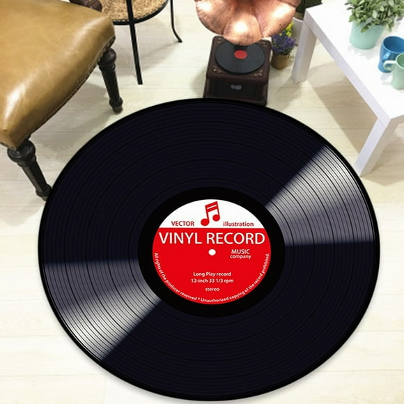 GDDTOY Vinyl Record Printed Soft Fabric Round Floor Mat Carpet Room Area Bedroom Rug Carpet Indoor Outdoor Carpet Polyester Fabric