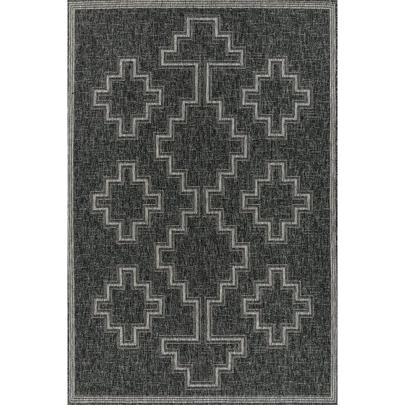 Momeni Hampton Geometric Black Indoor Outdoor Rug 2' X 3'