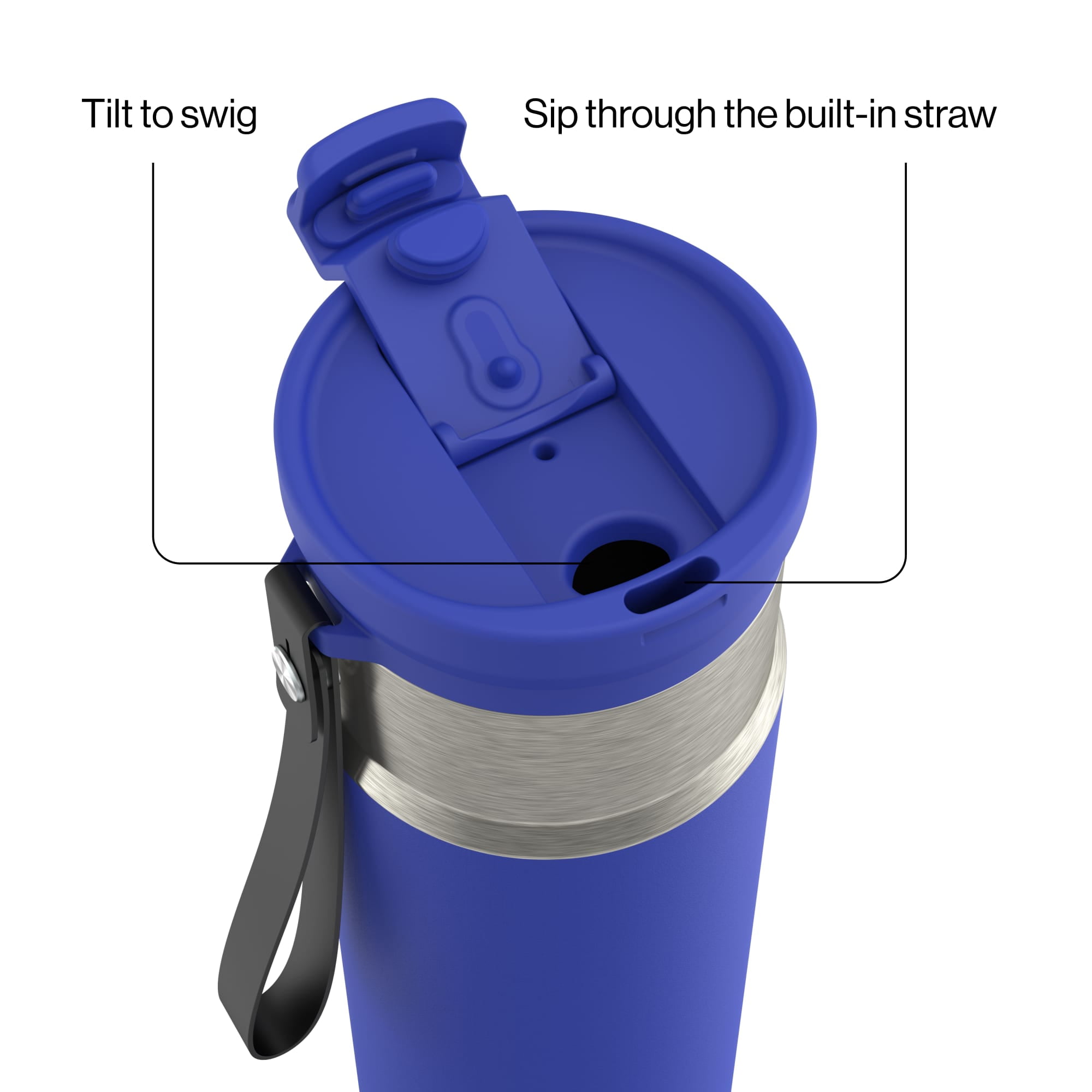 Contigo 28oz DualSip Insulated Stainless Steel Water Bottle with Built-In Straw and Drink Opening, Wild Indigo Blue/Silver