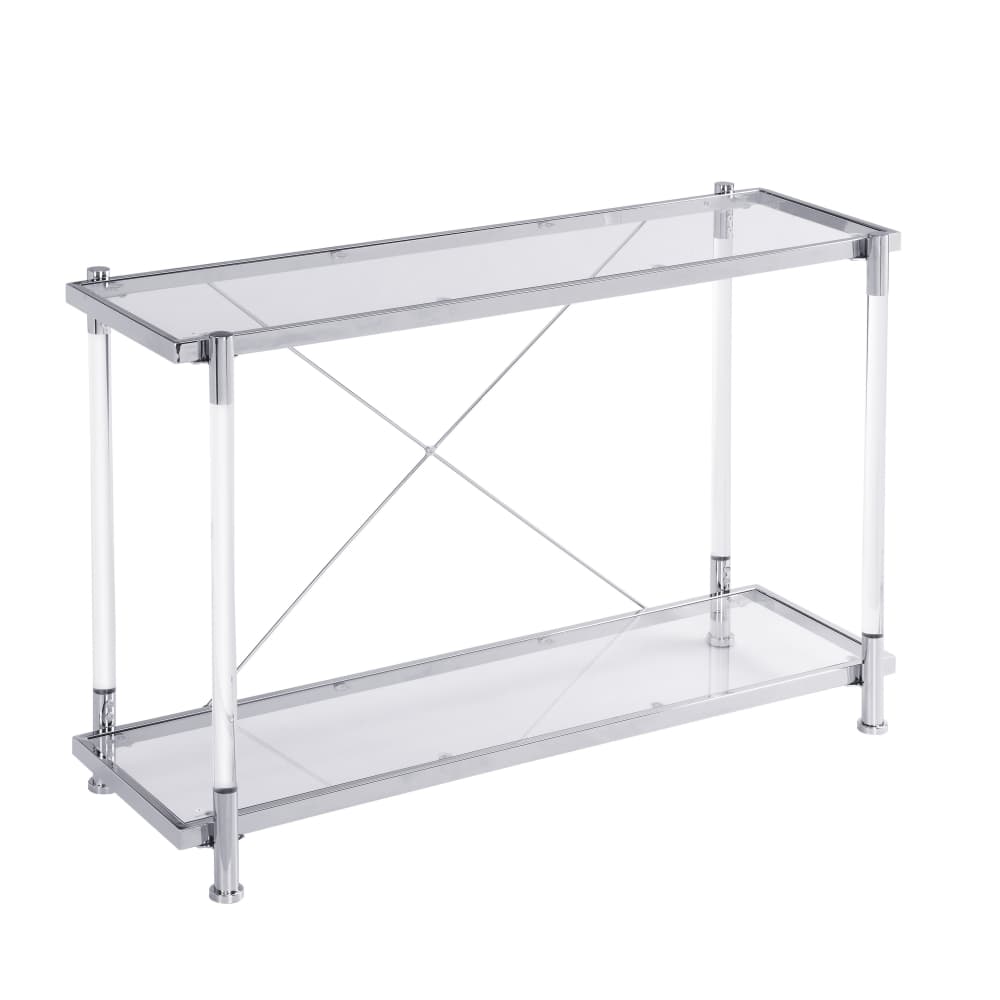 Tcbosik 43.3" Console Table with Open Shelf, Modern Sofa Table with Glass Top and Acrylic Legs, Entryway Table for Living Room, Hallway, Foyer, Chrome