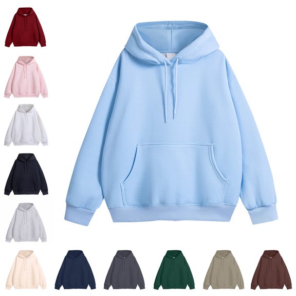 WAVSUF Men's Fleece Hoodie Side Pockets Solid Loose Fit Winter Casual Daily Sweatshirts Blue Size S-4XL
