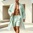thumbnail image 2 of XIAOCHA Men's Solid Robe Set Open Front Long Sleeve Bathrobe Short Pant Sleepwear, 2 of 4