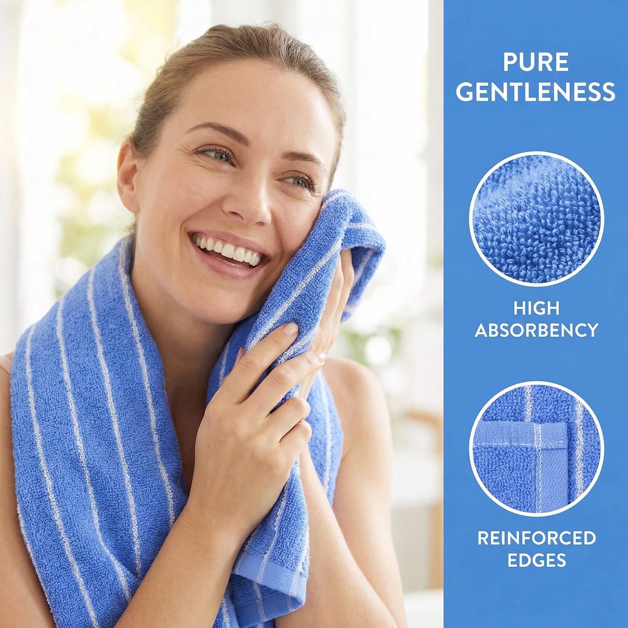Unique Bargains Cotton Striped Washcloths Soft Absorbent Face Cloths Blue 6pk