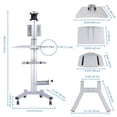 thumbnail image 3 of Rolling Desktop PC Workstation Mobile Computer Cart 25x22x69" Monitor Mount 4-wheel Printer CPU Holder Desk Silver Yescom Modern, 3 of 11