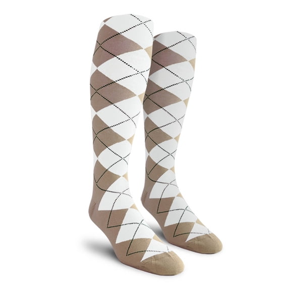 Golf Knickers Colorful Knee High Argyle Cotton Socks For Men Women and Youth - N: Taupe/White - Youth