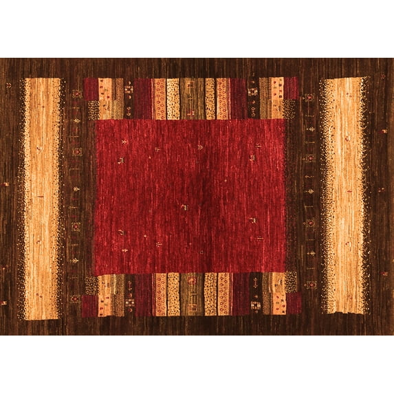 Ahgly Company Indoor Rectangle Abstract Orange Contemporary Area Rugs, 7' x 9'