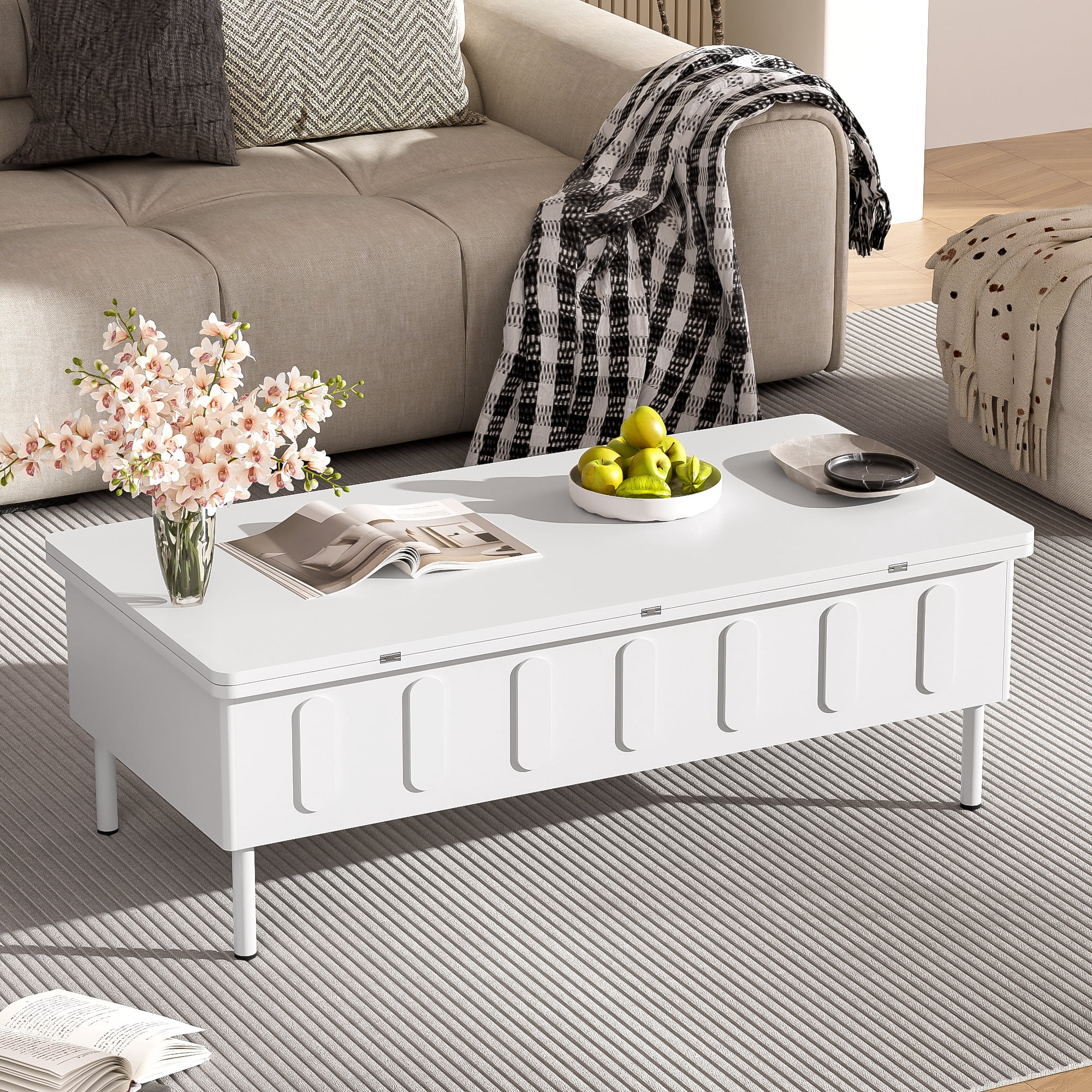 Euroco Modern Lift-Top Convertible Coffee Table – Multifunctional Workstation, Dining & Storage Table for Small Spaces
