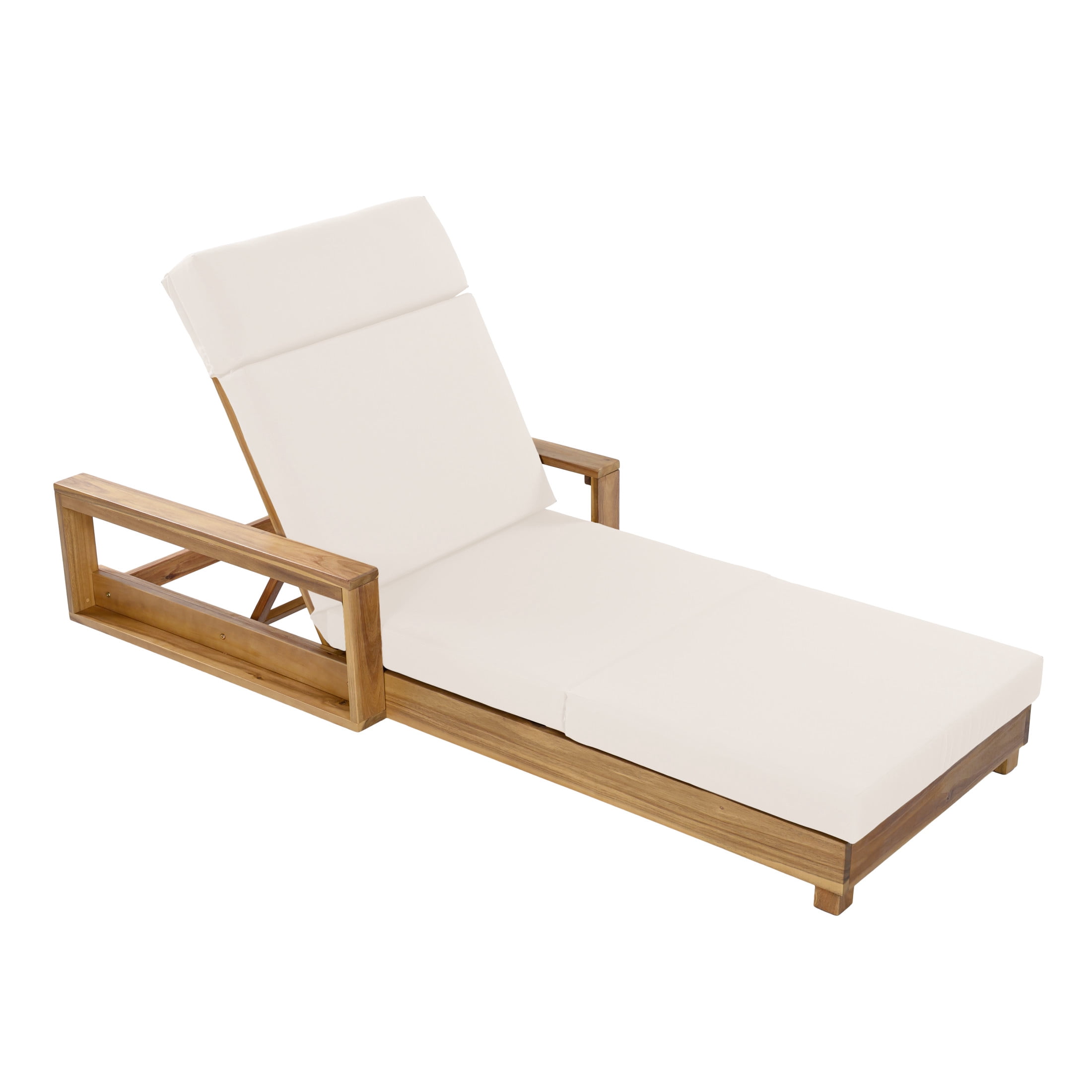 Christopher Knight Home Outdoor Chaise Lounge with 4-Fold Headrest Cushion, Light Natural + Cream