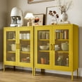 thumbnail image 2 of Bathroom Floor Storage Cabinet,40"H Metal Locker, Small Yellow Cabinets With 2 Adjustable Shelves & 4 Doors,Freestanding Sideboard,Pantry Cabinet For Small Spaces,Hallway,Home Office, Kitchen, 2 of 12