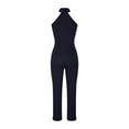 thumbnail image 3 of Jumpsuit for Women Slimming Cutout Plunge Halter Neck Long Romper Tight High Waist Zip Back Straight Leg Playsuit, Black, M, 3 of 5