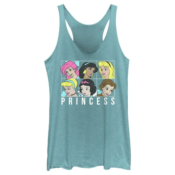 Women's Disney Princess Squares  Racerback Tank Top Tahiti Blue X Small