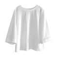 thumbnail image 4 of Yaruuzi 3/4 Length Sleeve Womens Tops Round Neck Tunic Athletic Tops Light Weight Tops Petite Tops for Women Oversized Blouses Half Sleeve Tops Solid Color Shirts Layering Tops White XL, 4 of 9