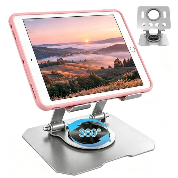 360° Rotating Tablet Stand, Universal Foldable Aluminum Alloy Tablet Holder, Height Angle Adjustable Desktop Tablet Mount, Multi‑Angle Stand for Tablet Phone