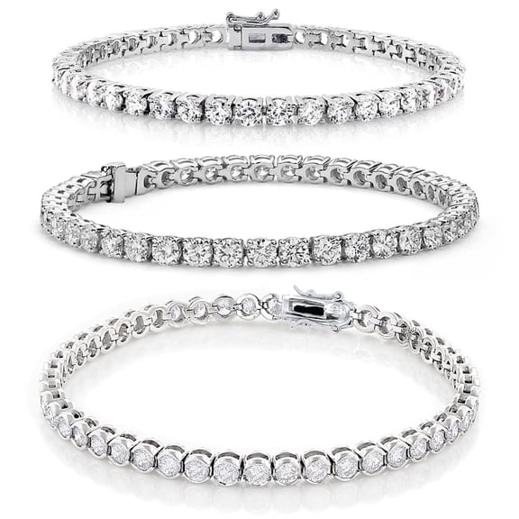 Cate & Chloe Pack of 3 - Olivia, Joelle & Kaylee White Gold Plated Tennis Bracelets with Simulated Diamonds for Women