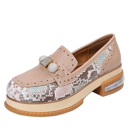 

Heels for Women Women Color Block Beading Animal Printing Pattern Other Square Non-Slip Toe Slip Square Heel Shoes