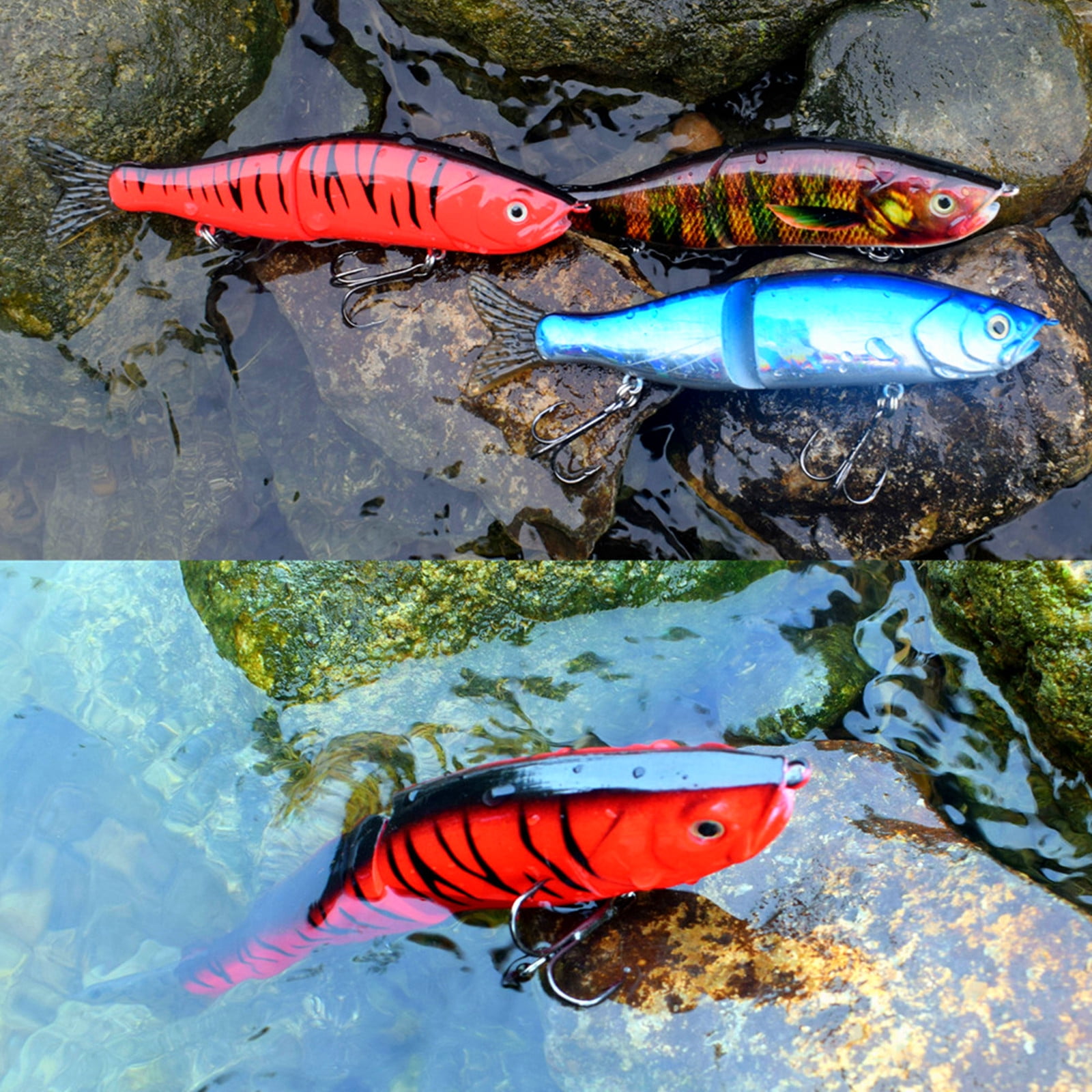 Fishing  Lure Bait Swimbait Crankbait for Muskie Trout Catfish Bass Jerkbait Fishhook 2segment 6inch  Minow  Lifelike Fish