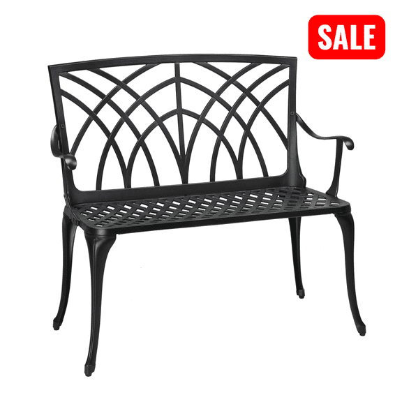 Tcbosik Outdoor Bench, 38 inch Aluminum Patio Park Bench for Garden, Porch, Lawn, Yard, Easy Assembly, Black