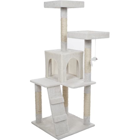 4-Tier Cat Tower - Napping Perches, Cat Condo with Ladder, 5 Sisal Rope Scratching Posts, Hanging Toy – Cat Tree for Indoor Cats by (White)