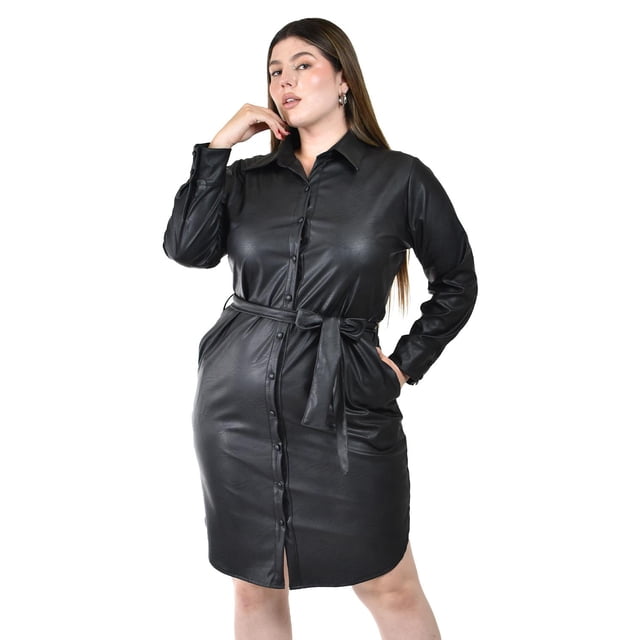 Vestido camisero efecto piel Roman Fashion /Tallas Extras 723 (Negro) negro 42