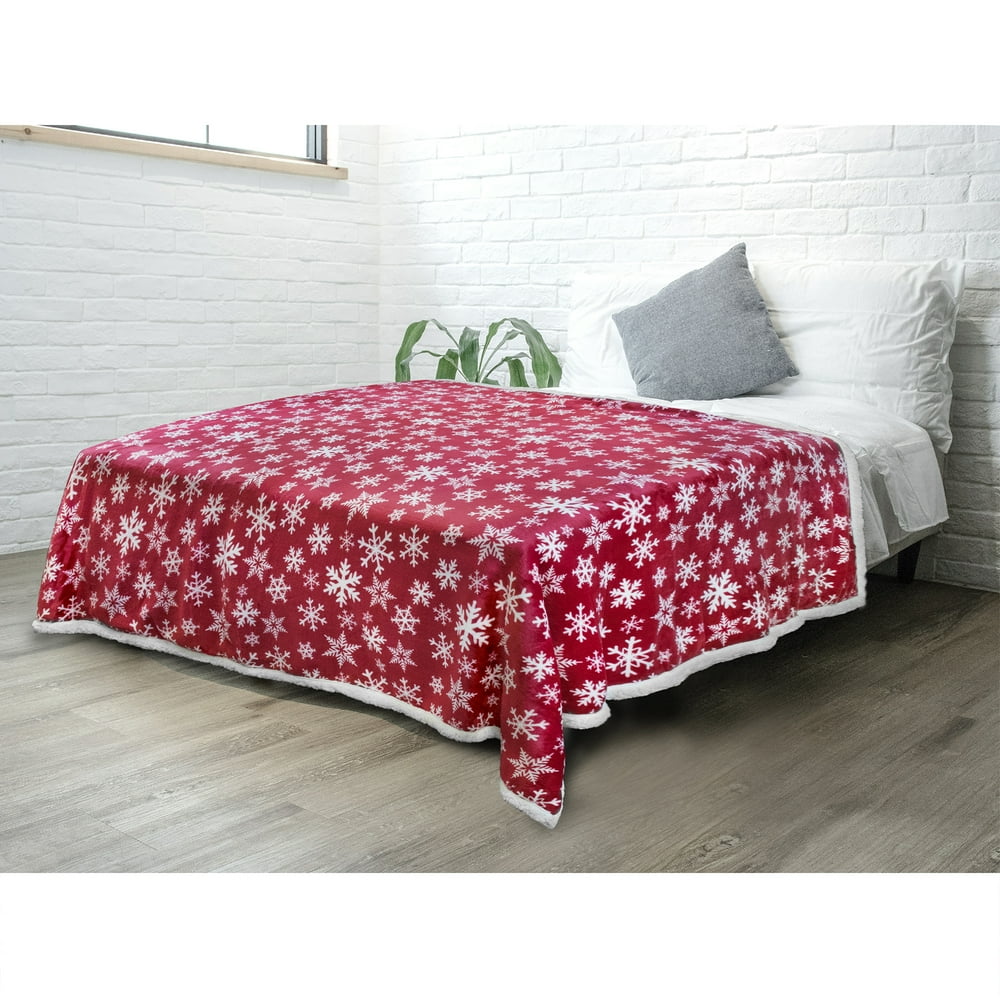 PAVILIA Premium Christmas Sherpa Throw Blanket Red Snowflake