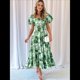 thumbnail image 5 of Vestido Midi Informal de Verano para Mujer, de Corta, Abullonado, con Cuello Cuadrado y Volantes Escalonados y Verde L, 5 of 7