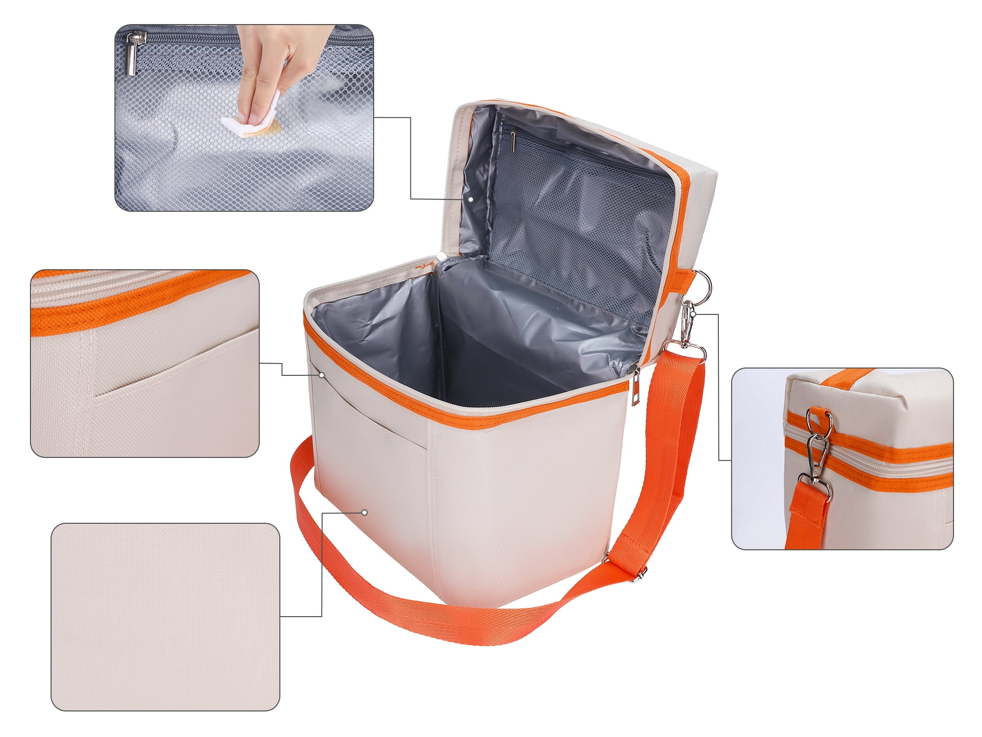 Unique Bargains Insulated Leakproof Lunch Bag for Work, Picnic White 9.4*5.5*9.1in