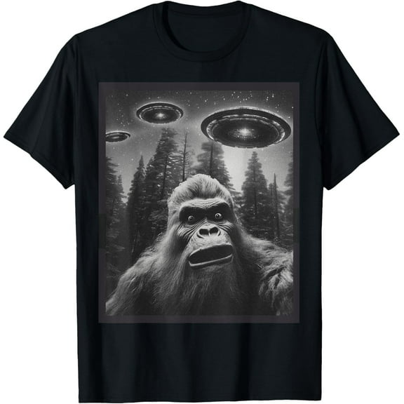 Funny Cat & Bigfoot Alien UFO T-Shirt – Graphic Tee for Men & Women