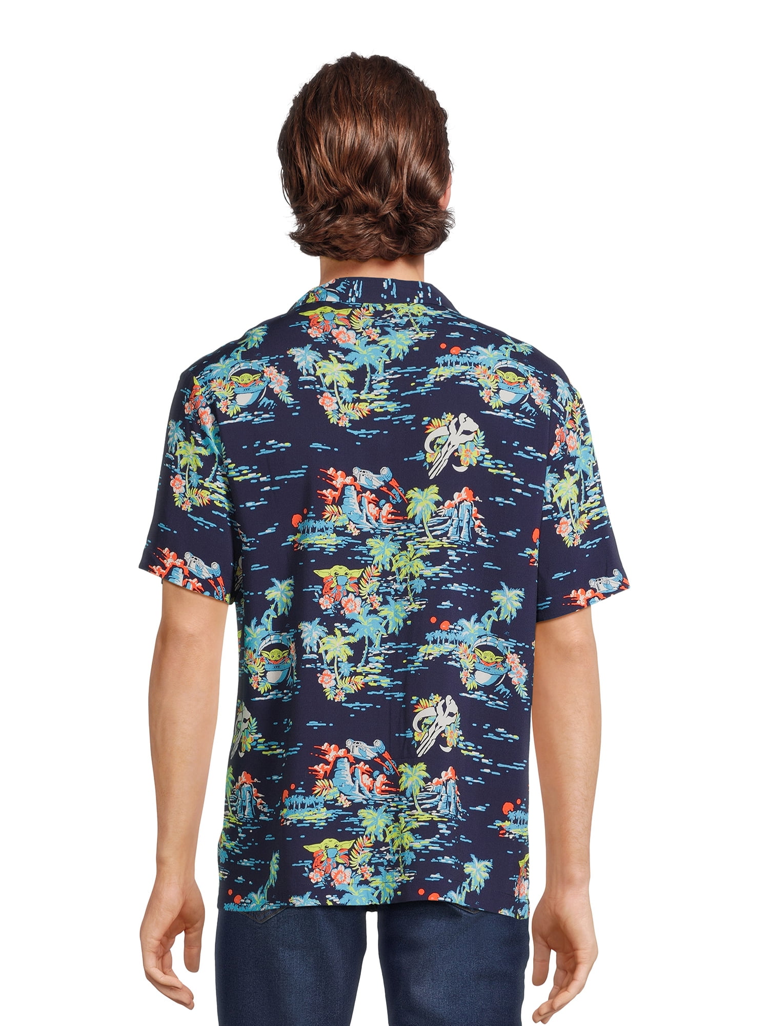 Star Wars Men’s and Big Men’s Tropic Baby Yoda Button Front Shirt with Short Sleeves, Sizes S-3XL