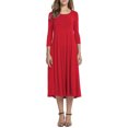 thumbnail image 3 of facefd Robe Femme Col Rond Costume Automne Manches Mi-Automne Grande Robe Évasée Rouge TTG, 3 of 6