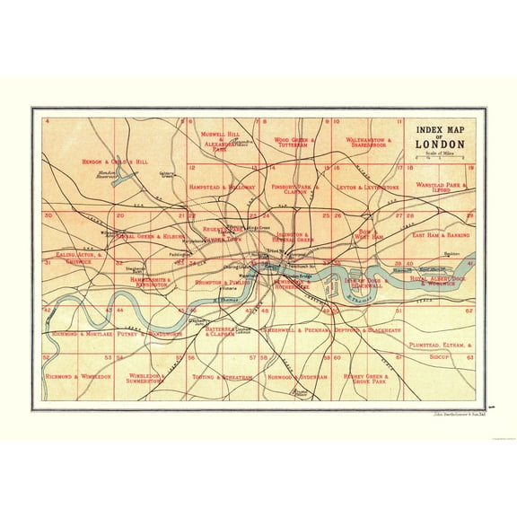 Historic Map - Index London - Bartholomew 1921 - 32.62 x 23 - Vintage Wall Art