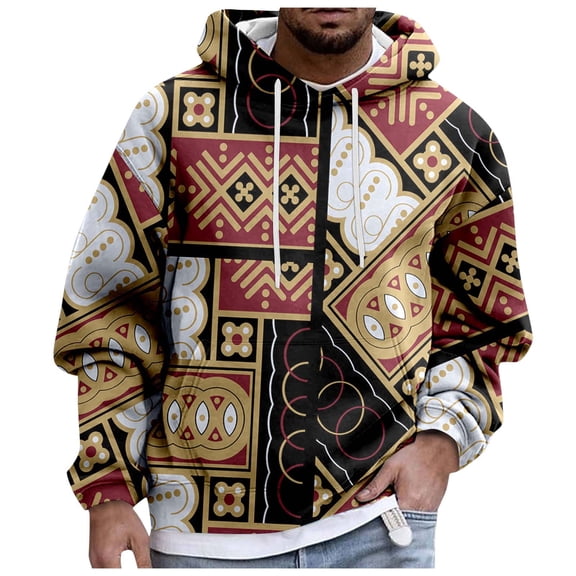 YUEHUA Mens Casual Hoodies Sweatshirt African Dashiki Printed Graphic Pullover Sweaters with Pockets