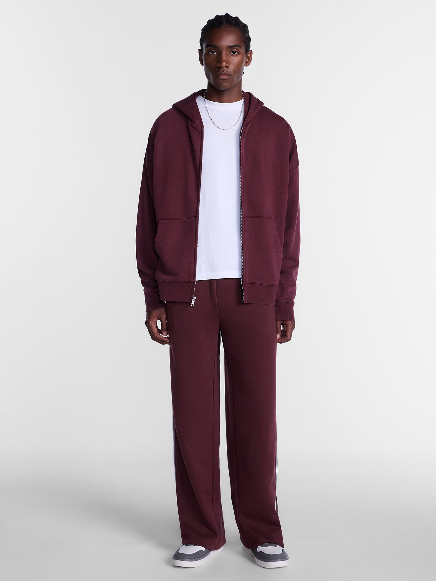 No Boundaries Boxy Oversized Fit Fleece Zip Hoodie Sweatshirt with Long Sleeves, Men's XS-4XLT