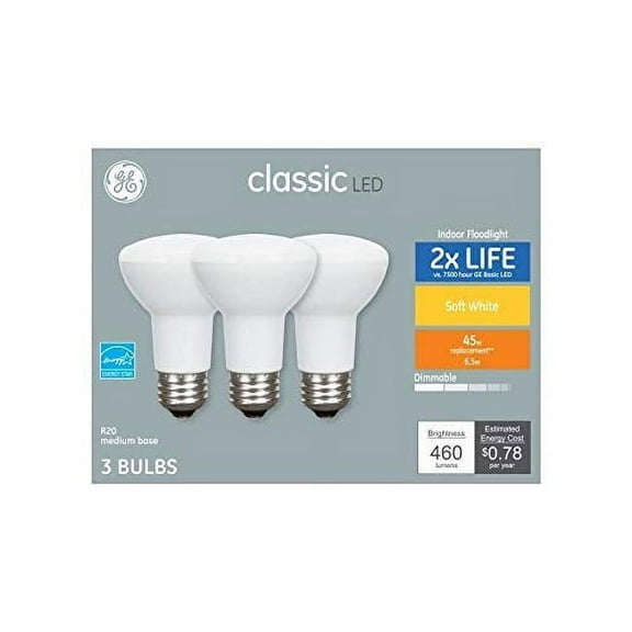 GE Classic 3-Pack 45 W Equivalent Dimmable Warm White R20 LED Light Fixture Light Bulbs