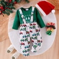 thumbnail image 5 of Ulanda Newborn Baby Boy Christmas Outfit Long Sleeve Tree Print Tie Romper Suspender Pants Hat 3Pcs Set (Green, 0-3 Months), 5 of 9