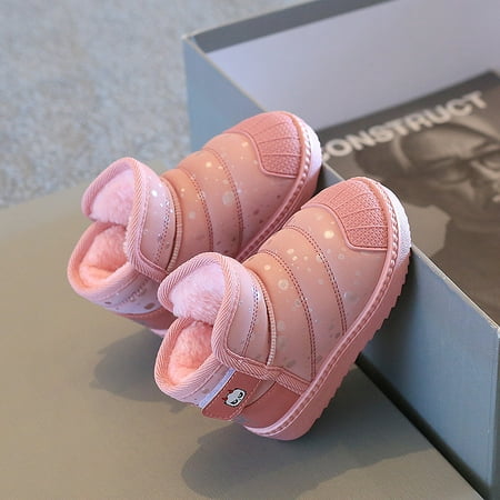 

HCXIN Children s Snow Boots Boys and girls short boots new winter baby plus cashmere warm cotton shoes non-slip