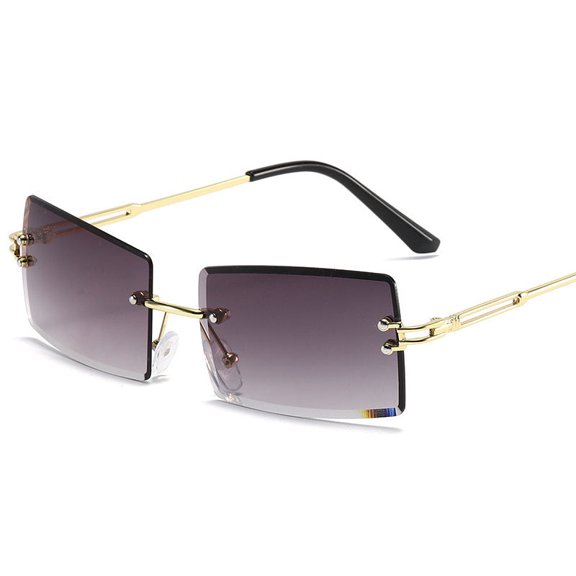 Rimless Square Sunglasses HD Vision UV400 Protection Universal Fit Curved Temples Vintage Glasses For All Ages