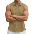 thumbnail image 4 of Tqyyweavej Mens Linen Hawaiian Shirts Btton Down Sleeveless Lounge T-Shirts Vintage Lapel Collar Solid Color Tank Tops Size S to 2XL, 4 of 7