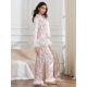 thumbnail image 3 of Conjunto de pijama navideño para mujer, con estampado de Papá Noel y árbol de Navidad, con plumas, camisa de manga larga con botones y pantalones, conjunto de 2 piezas, 3 of 5