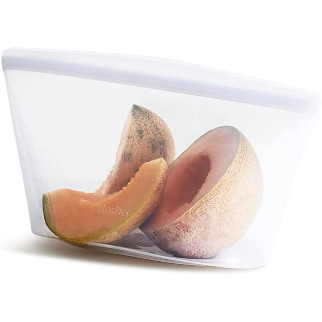 Silicone Reusable Storage Bag, 8-Cup Bowl, Reusable Freezer Bags, Microwave, Dishwasher, Oven Safe, Sous Vide, Lunch Container, Eco Friendly, Food-safe Silicone Snack Bag, 1893 ml, Clear
